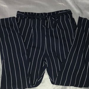 Navy & white pinned stripe high waisted slacks